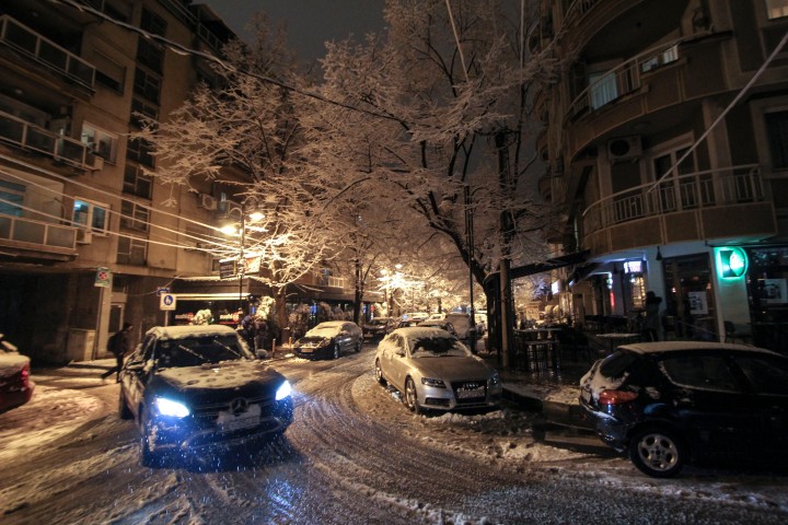 Snowy street of Debaar Malo, Skopje, Macedonia